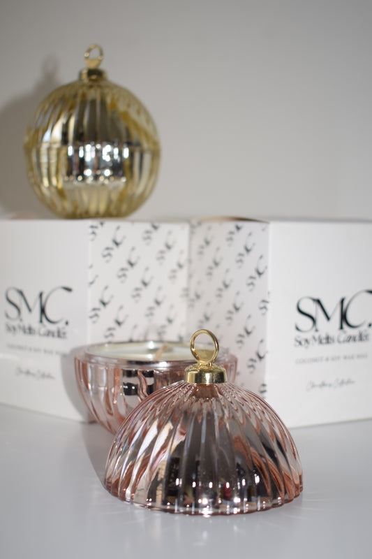 Rose Gold Fireplace Bauble Candle 90g